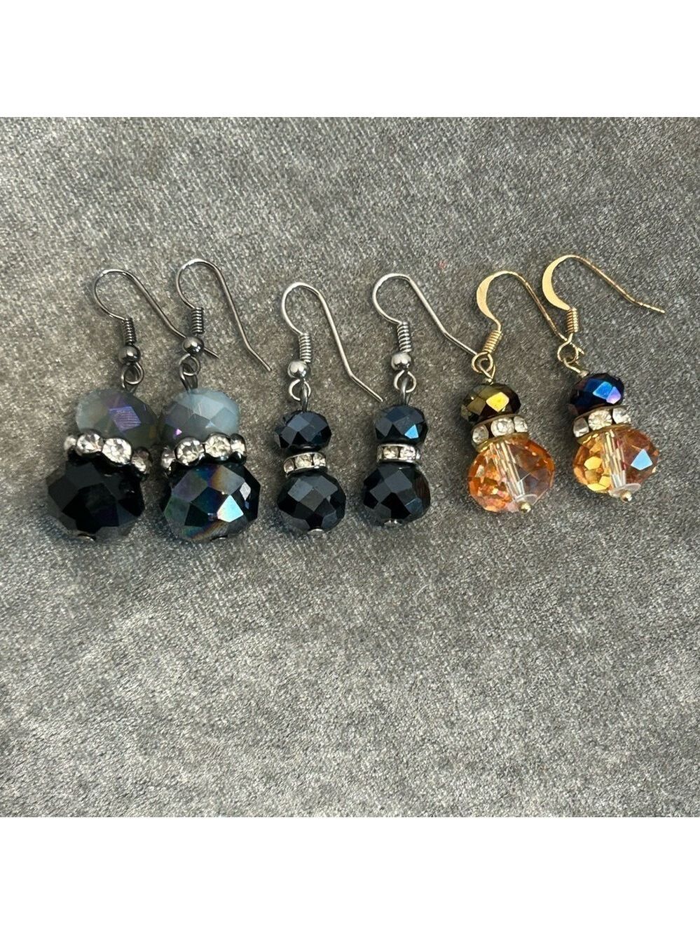 Black gray amber beaded rhinestone dangling earrings small bundle
